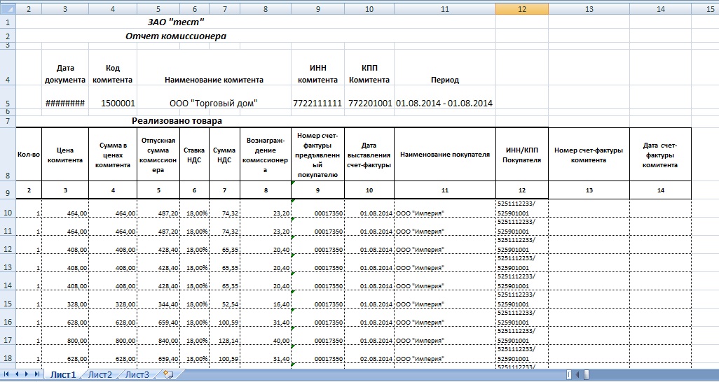 Отчет о розничных продажах образец в excel