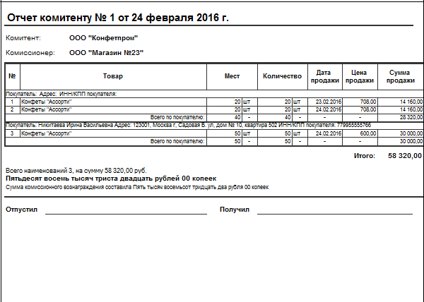 1с упп отчет комитенту о продажах